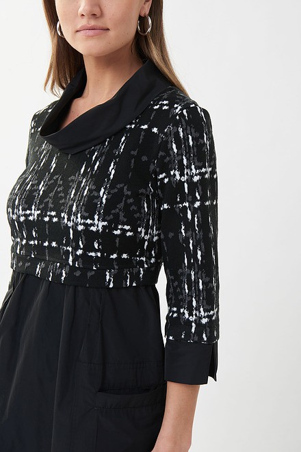 Joseph Ribkoff Checkered Dress Style 223232. Black/vanilla/grey. 3