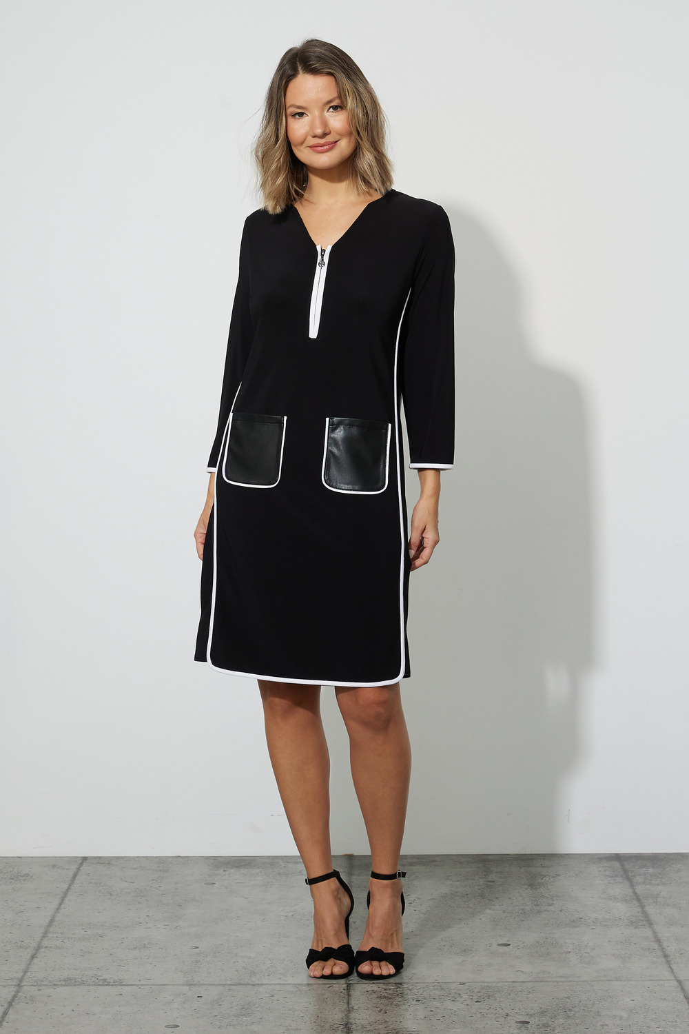 Joseph Ribkoff Contrast Detail Dress Style 223240. Black/vanilla