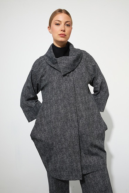 Joseph Ribkoff Knit Coat Style 223244. Grey Melange/black. 3