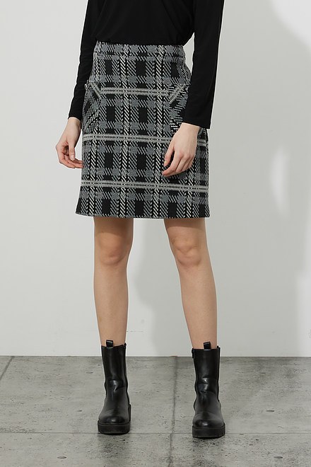 Joseph Ribkoff Plaid Skirt Style 223250. Black/White/Grey