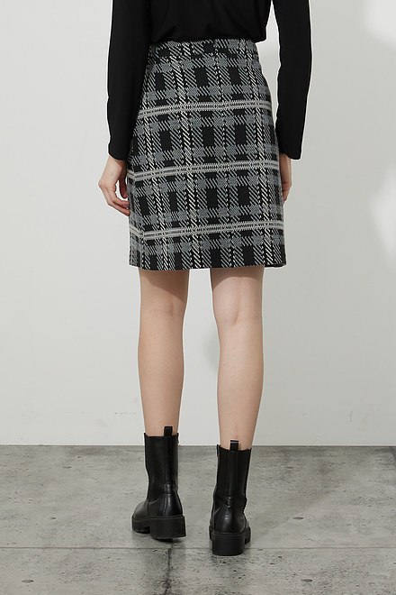 Joseph Ribkoff Plaid Skirt Style 223250. Black/white/grey. 2