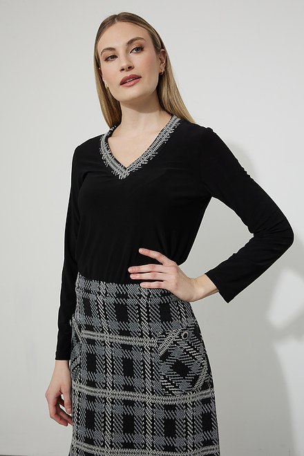Joseph Ribkoff Plaid Skirt Style 223250. Black/white/grey. 3
