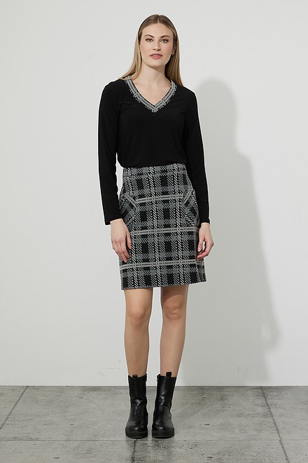 Joseph Ribkoff Plaid Skirt Style 223250. Black/white/grey. 5