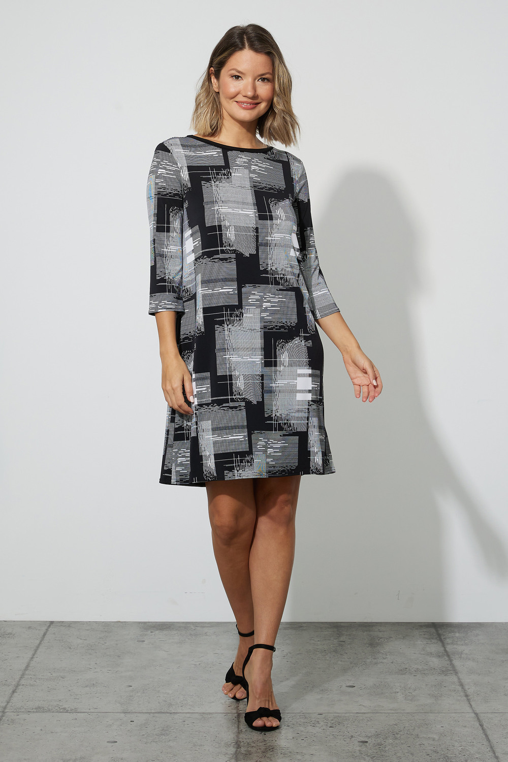 Joseph Ribkoff Checkered Print Dress Style 223259. Black/white