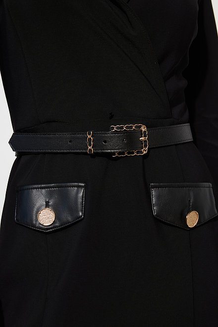 Joseph Ribkoff Robe &agrave; ceinture et poches en simili cuir Mod&egrave;le 223266. Noir. 5