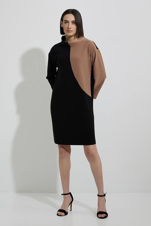 Joseph Ribkoff Colour-Blocked Dress Style 223289. Black/nutmeg