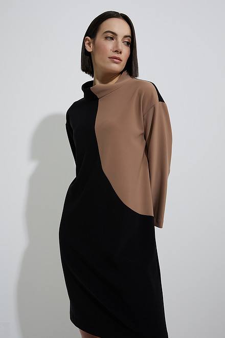 Joseph Ribkoff Colour-Blocked Dress Style 223289. Black/nutmeg. 3