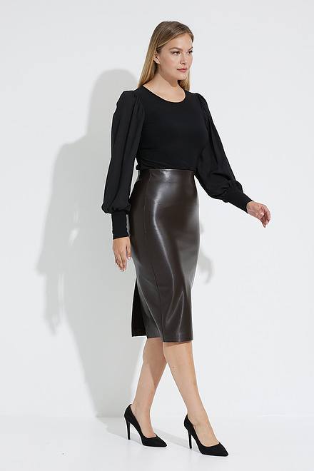 Joseph Ribkoff Faux Leather Pencil Skirt Style 223310. Mocha
