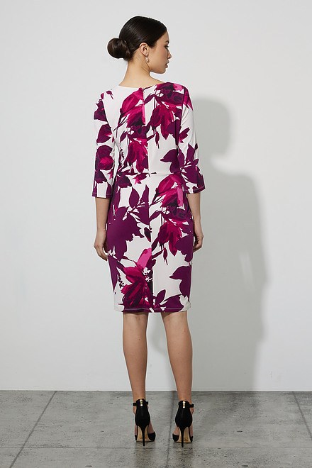 Joseph Ribkoff Floral Wrap Dress Style 223712. Champagne/mulberry. 3