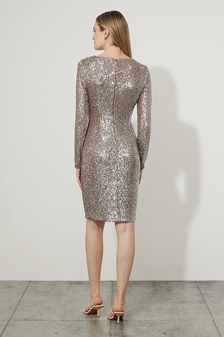 Joseph Ribkoff Sequined Dress Style 223720. Silver/taupe. 2