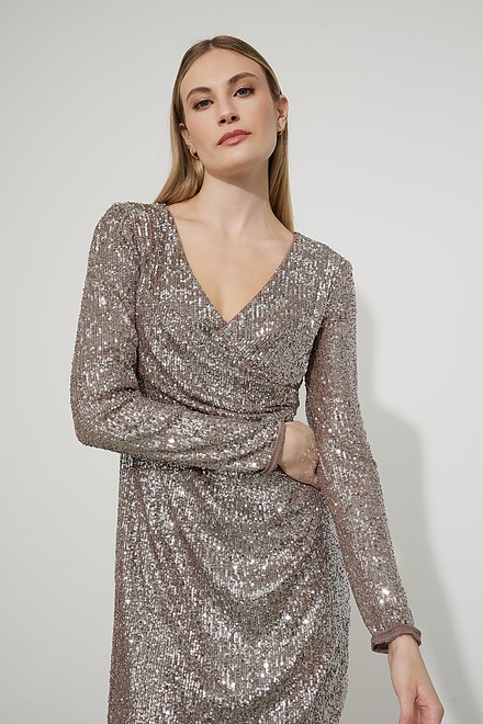 Joseph Ribkoff Sequined Dress Style 223720. Silver/taupe. 3