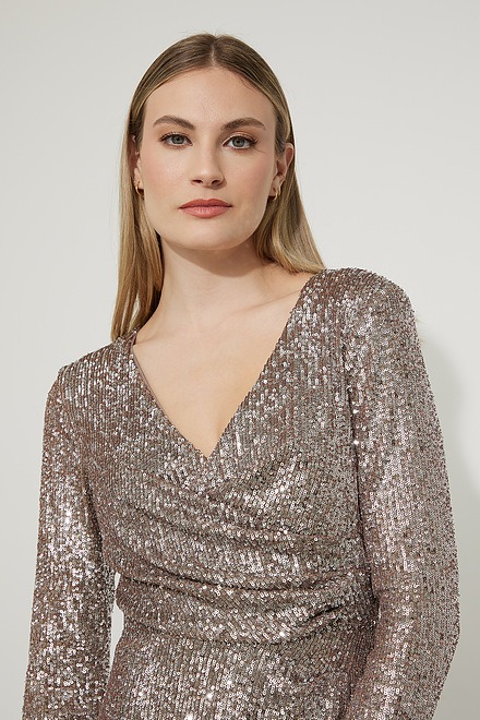 Joseph Ribkoff Sequined Dress Style 223720. Silver/taupe. 4