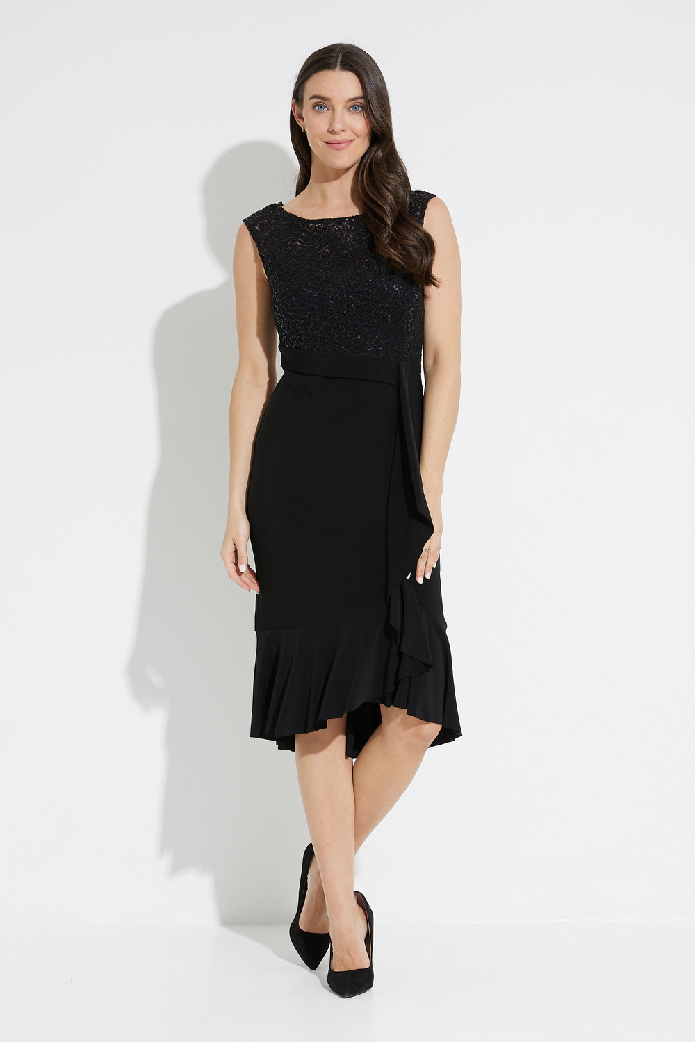 Joseph Ribkoff Lace Bodice Dress Style 223726. Black