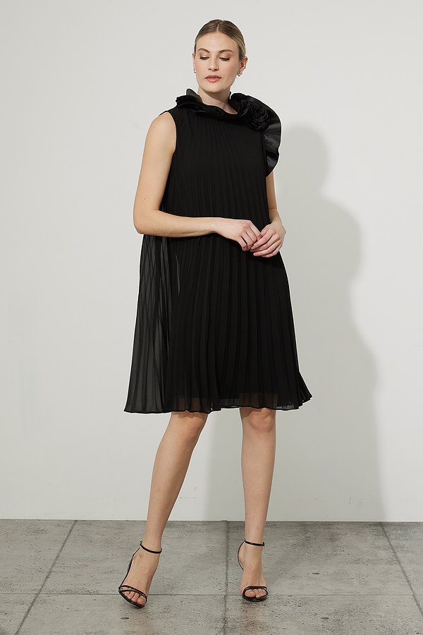 Joseph Ribkoff Pleated A-Line Dress Style 223728. Black