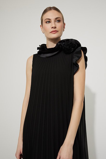 Joseph Ribkoff Pleated A-Line Dress Style 223728. Black. 3