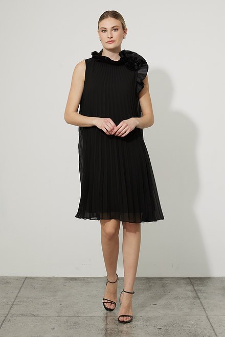 Joseph Ribkoff Pleated A-Line Dress Style 223728. Black. 5