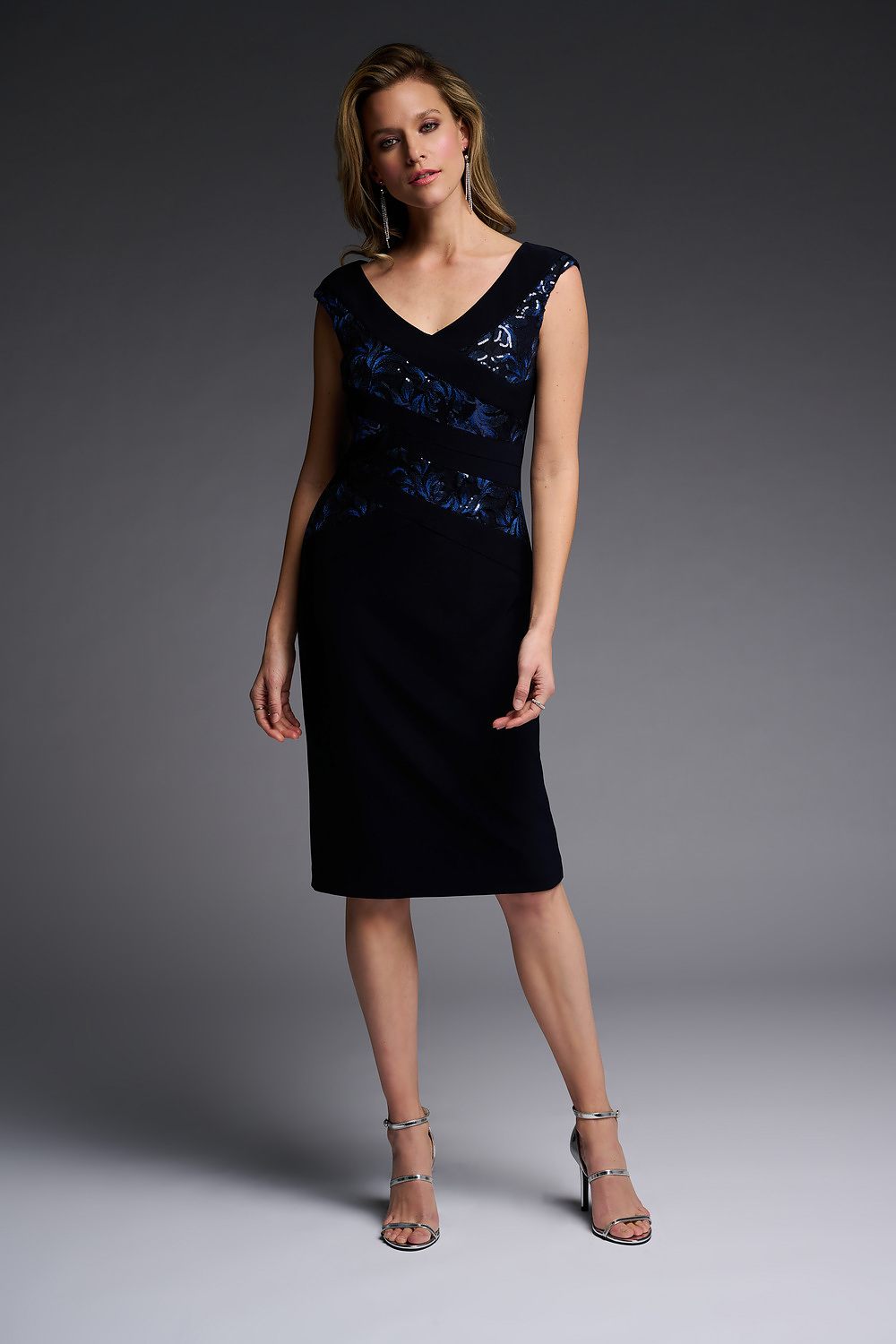 Joseph Ribkoff Sequin Appliqué Dress Style 223729. Midnight Blue