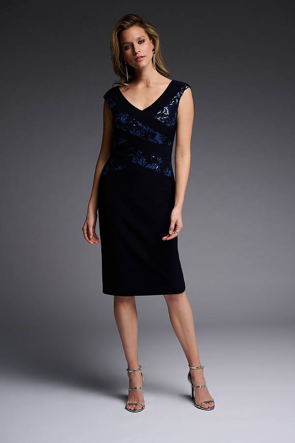 Joseph Ribkoff Sequin Appliqué Dress Style 223729. Midnight Blue