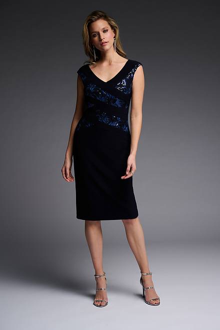 Joseph Ribkoff Sequin Appliqu&eacute; Dress Style 223729. Midnight Blue