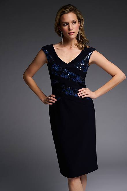 Joseph Ribkoff Sequin Appliqu&eacute; Dress Style 223729. Midnight Blue. 3