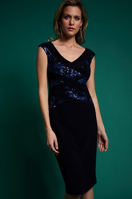 Joseph Ribkoff Sequin Appliqu&eacute; Dress Style 223729. Midnight Blue. 4