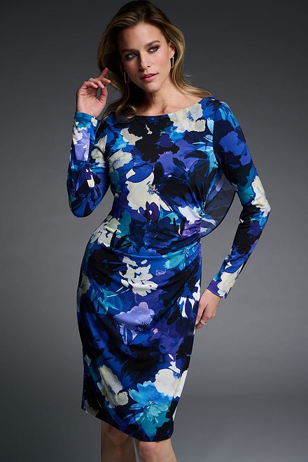 Joseph Ribkoff Floral Print Dress Style 223731. Black/Multi