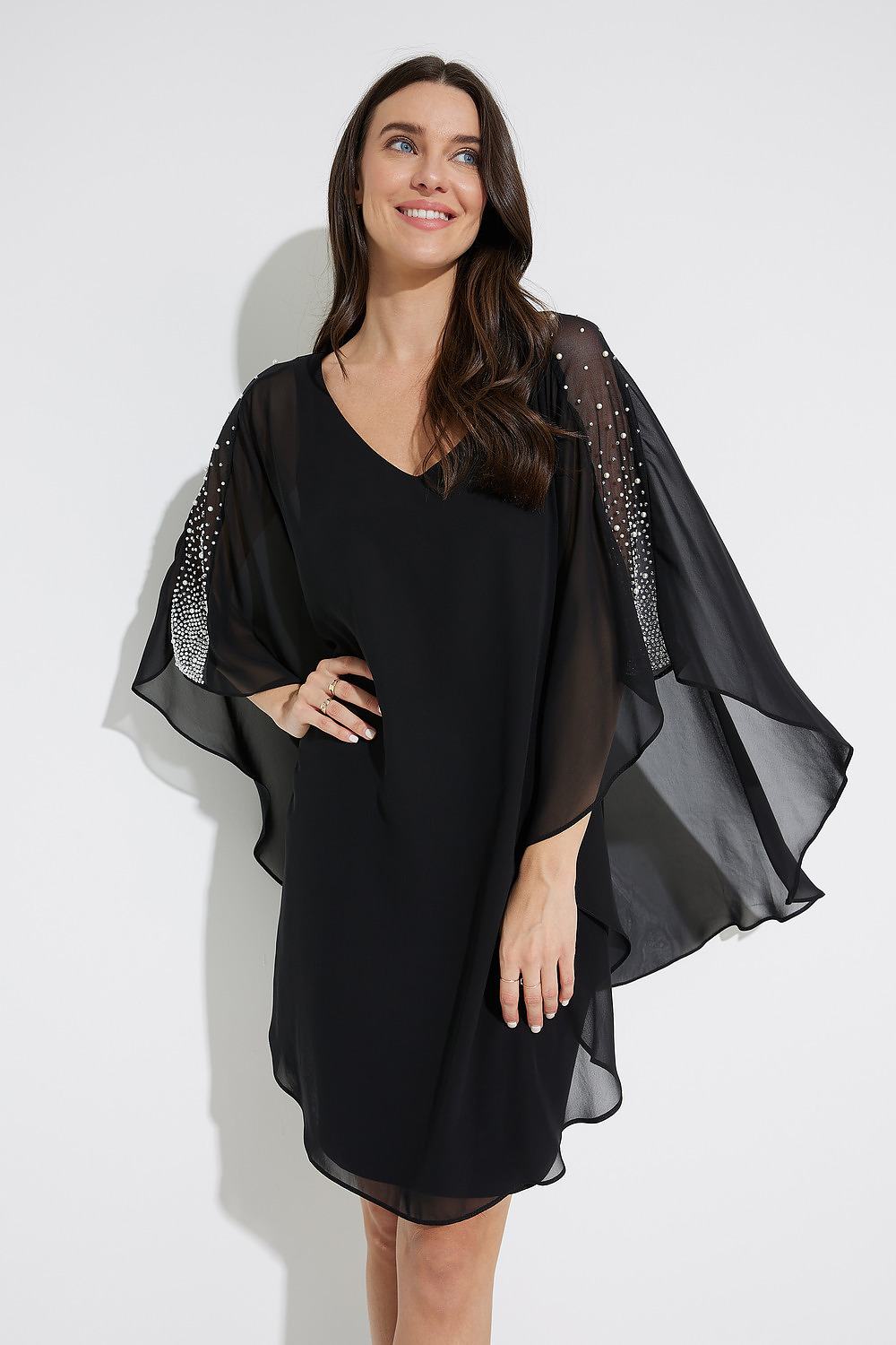Joseph Ribkoff Chiffon Overlay Dress Style 223742. Black