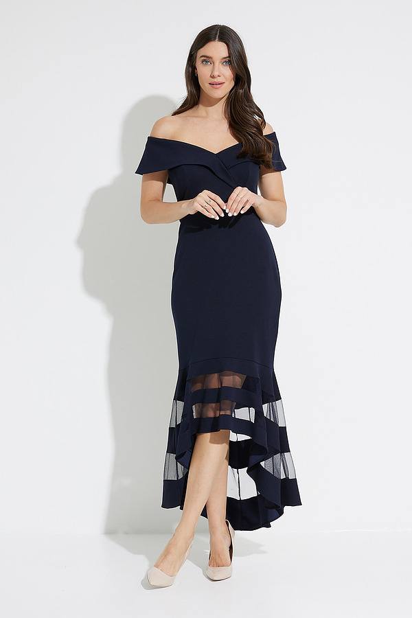Drop Shoulder Dual Fabric Dress Style 223743. Midnight Blue