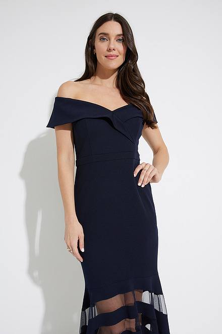 Drop Shoulder Dual Fabric Dress Style 223743. Midnight Blue. 3