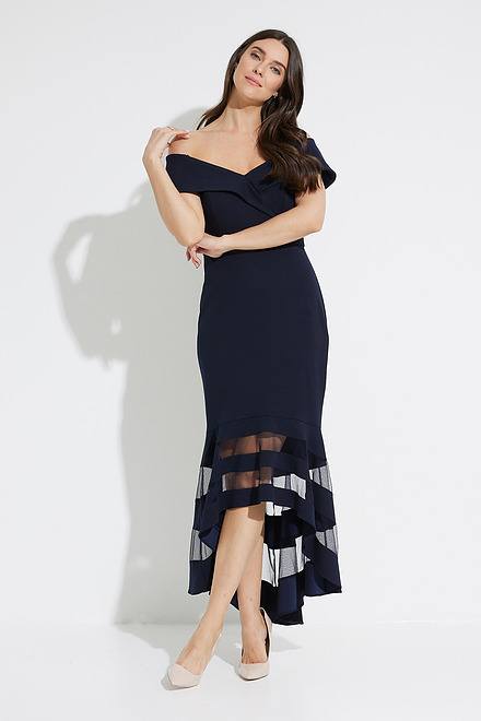 Drop Shoulder Dual Fabric Dress Style 223743. Midnight Blue. 5