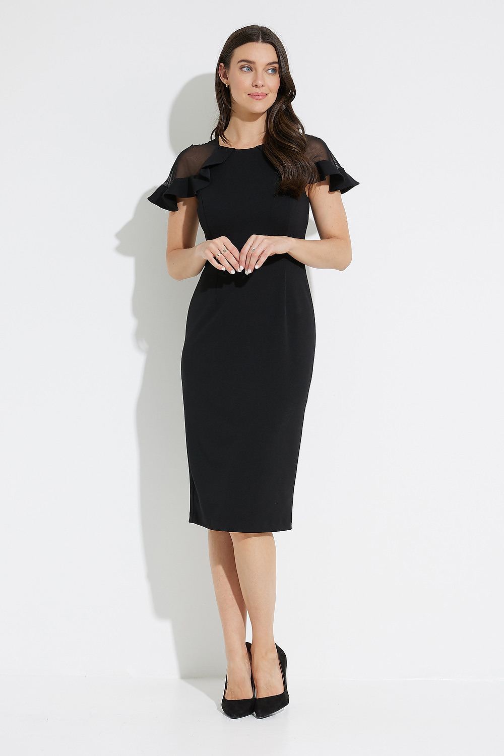 Joseph Ribkoff Sheer Shoulder Dress Style 223744. Black
