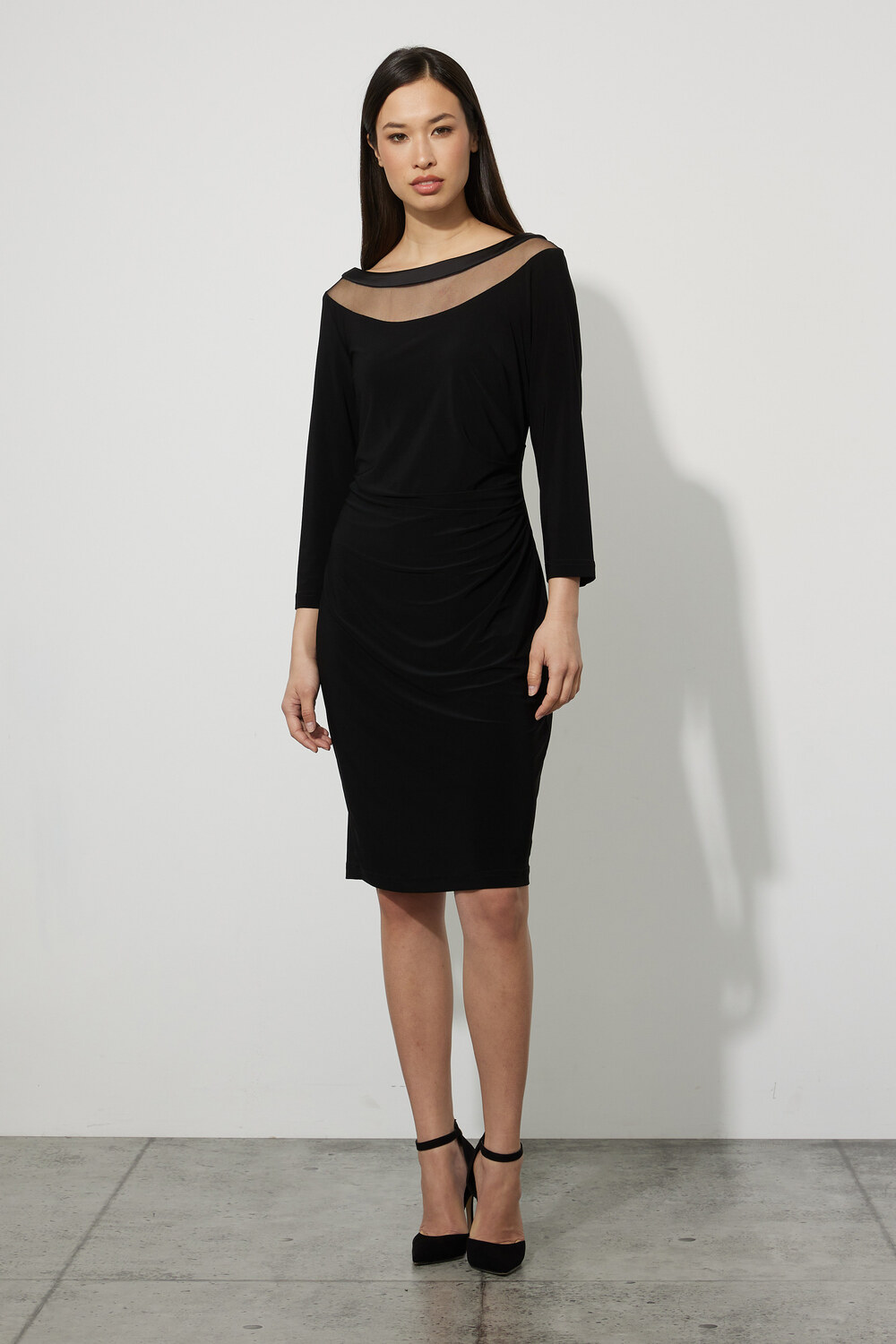 Joseph Ribkoff Sheer Neckline Dress Style 223747. Black