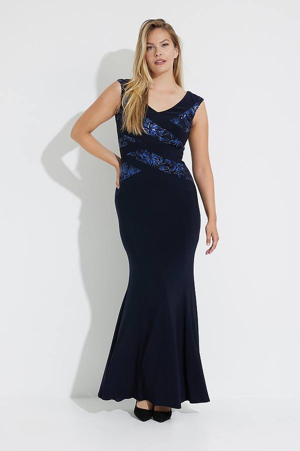 Joseph Ribkoff Sequin Appliqué Dress Style 223754. Midnight Blue