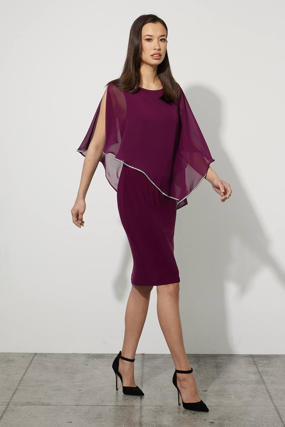 Joseph Ribkoff Chiffon Overlay Dress Style 223762. Mulberry