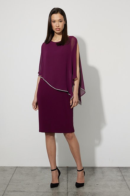 Joseph Ribkoff Chiffon Overlay Dress Style 223762. Mulberry. 5
