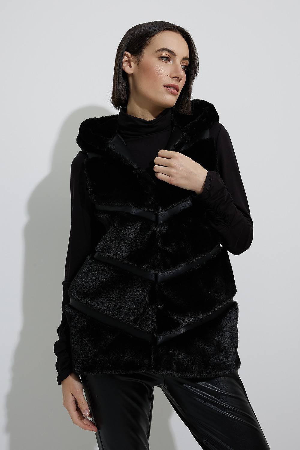Joseph Ribkoff Faux Fur Vest Style 223910. Black