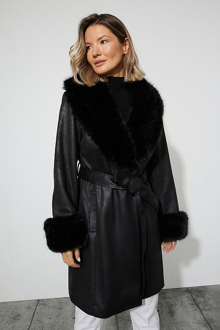 Joseph Ribkoff Faux Fur Trim Coat Style 223918. Black. 2