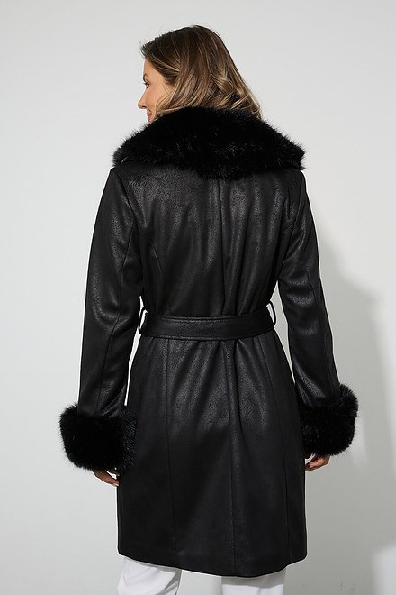 Joseph Ribkoff Faux Fur Trim Coat Style 223918. Black. 3