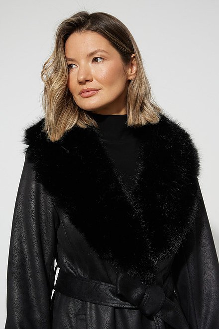 Joseph Ribkoff Faux Fur Trim Coat Style 223918. Black. 5
