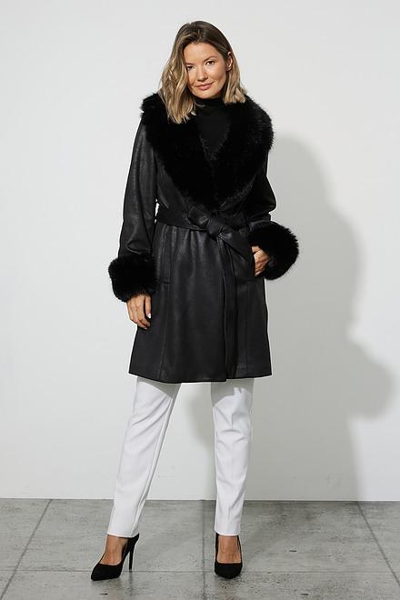 Joseph Ribkoff Faux Fur Trim Coat Style 223918. Black. 6