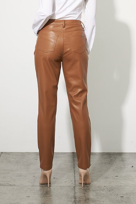 Joseph Ribkoff Faux Leather Pants Style 223921. Nutmeg. 3
