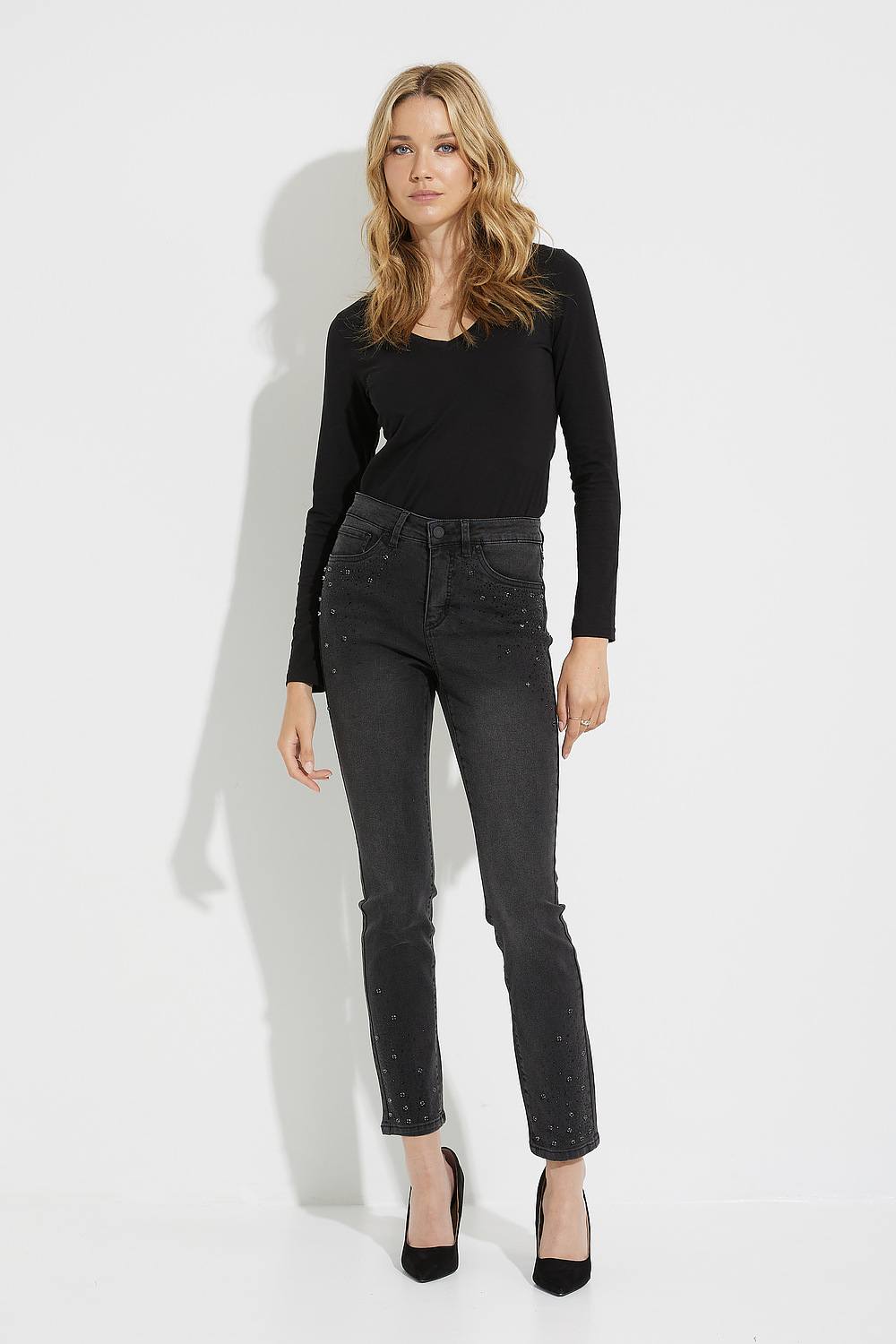 Joseph Ribkoff Studded Jeans Style 223925. Charcoal Grey