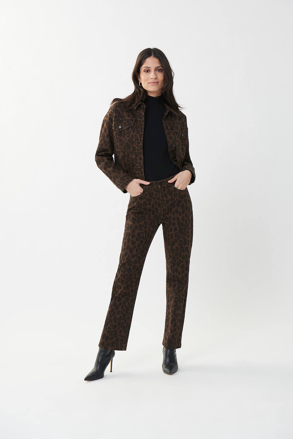 Joseph Ribkoff Leopard Motif Jeans Style 223934. Brown/black