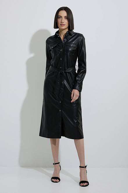 Joseph Ribkoff Faux Leather Shirt Dress Style 223940. Black