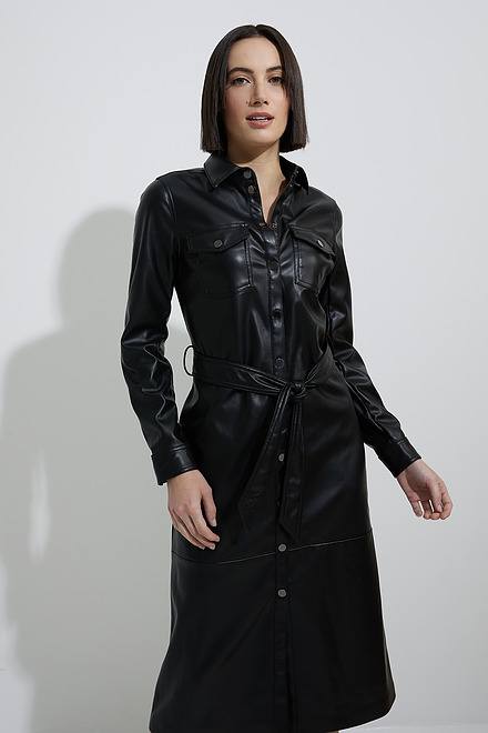 Joseph Ribkoff Faux Leather Shirt Dress Style 223940. Black. 3