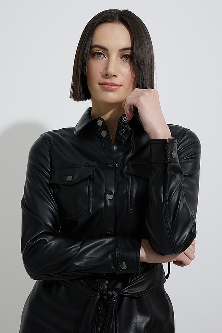 Joseph Ribkoff Faux Leather Shirt Dress Style 223940. Black. 4