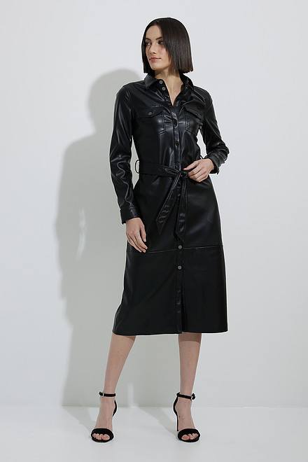 Joseph Ribkoff Faux Leather Shirt Dress Style 223940. Black. 5
