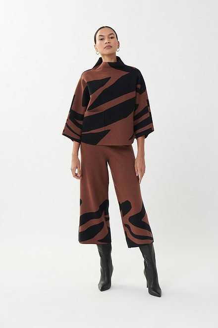 Joseph Ribkoff Jacquard Sweater Style 223945. Black/toffee. 6