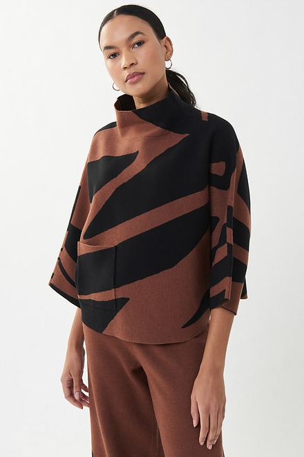 Joseph Ribkoff Jacquard Sweater Style 223945. Black/toffee. 2