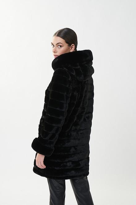 Joseph Ribkoff Reversible Faux Fur Hooded Coat Style 214913. Black. 2